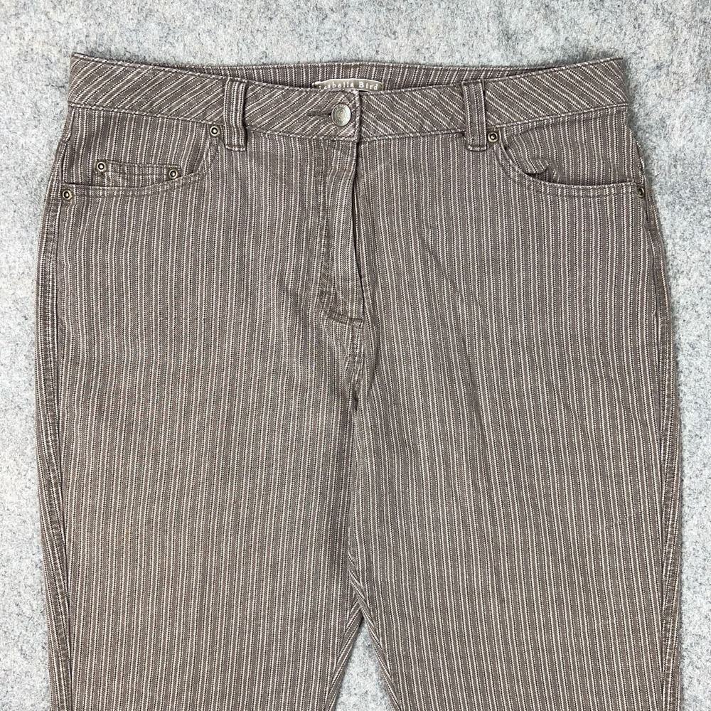 Isabella Bird Pants Women 14 Brown Striped Boot Cut Stretch Cotton Anthropologie - Picture 2 of 11